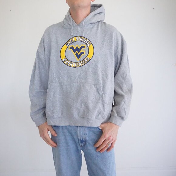 Vintage '90s NCAA West Virginia Mountaineers Gray Boxy Fit Hoodie Sweatshirt XL - Picture 1 of 9